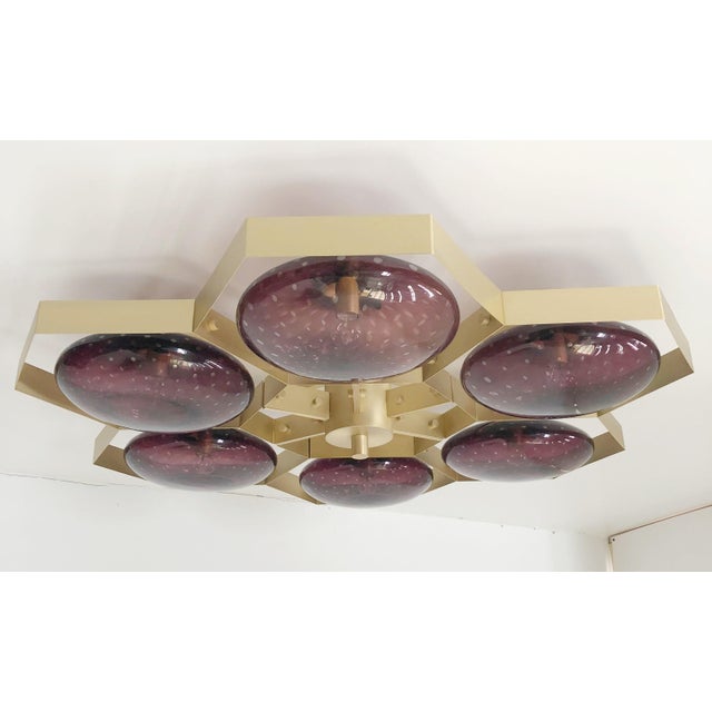Not Yet Made - Made To Order 21st Century Hive Satin Brass Amethyst Bubbles Murano Flush Mount by Fabio LTD For Sale - Image 5 of 8