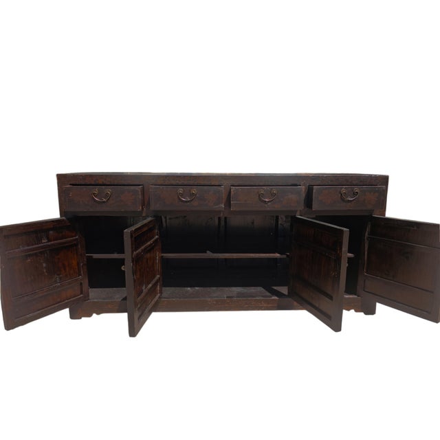 Circa 1926 Antique Chinese Dark Brown Painted Sideboard With Four Drawers and Four Doors For Sale In Greensboro - Image 6 of 9