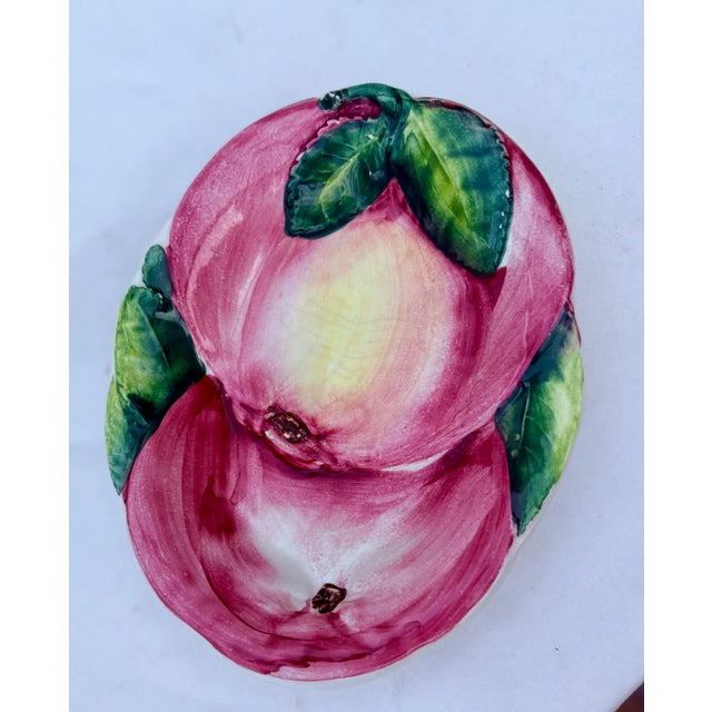Late 20th Century Majolica Italian Ceramic Trompe-L’oiel Peaches Catchall Dish For Sale In Palm Springs - Image 6 of 7