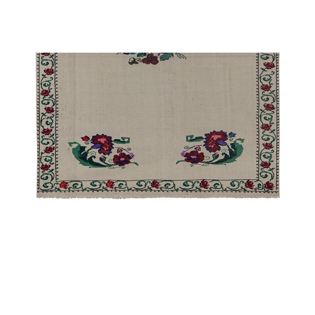 Textile Vintage Aubusson Floral Turkish Kilim Rug 5'5'' X 6'5'' For Sale - Image 7 of 11