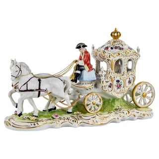 20th Century Romantic Porcelain Composition with Carriage from Dresden For Sale