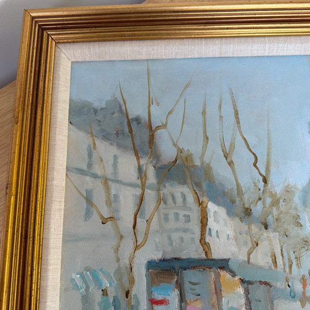 Wood Vintage Original Parisian Street Scene Oil Painting by Jean Lay Sauls, Signed & Framed For Sale - Image 7 of 12