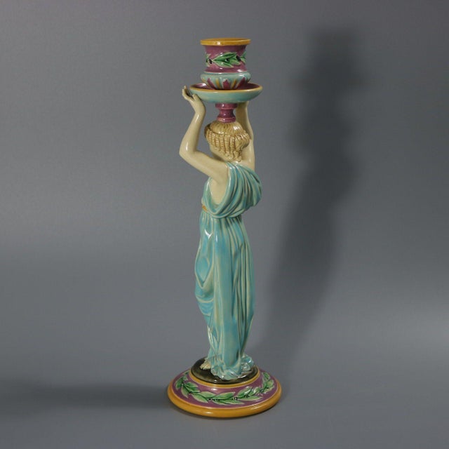 George Jones Majolica Egyptian Figural Candlestick For Sale - Image 4 of 12
