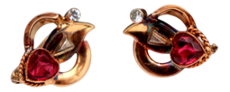 Art Deco Style Gold Earrings with Heart-Shaped Synthetic Stones, Set of 2
