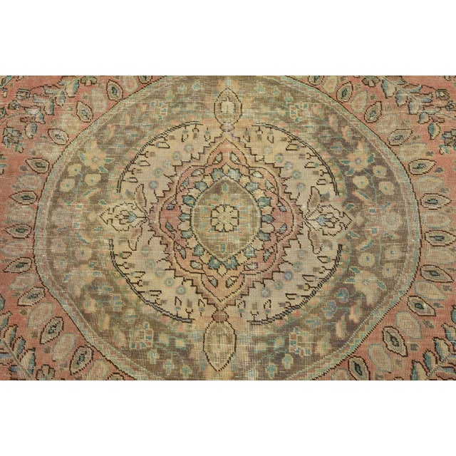 Tabriz Rug 8’1” X 11′ Pink Wool Vintage Distressed Hand-Knotted Carpet For Sale In Philadelphia - Image 6 of 15