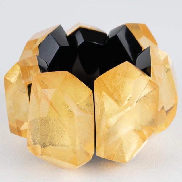 Mid-Century Modern Monies Massive Black Resin and Gold Foil Stretch Bracelet Bangle For Sale - Image 3 of 10