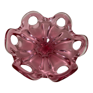 Vintage Hand Blown Pink Red Glass Italian Centerpiece Footed Bowl Murano
