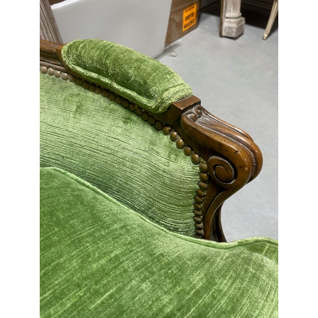Mid 20th Century Green Velvet Bergere Chair For Sale - Image 14 of 15
