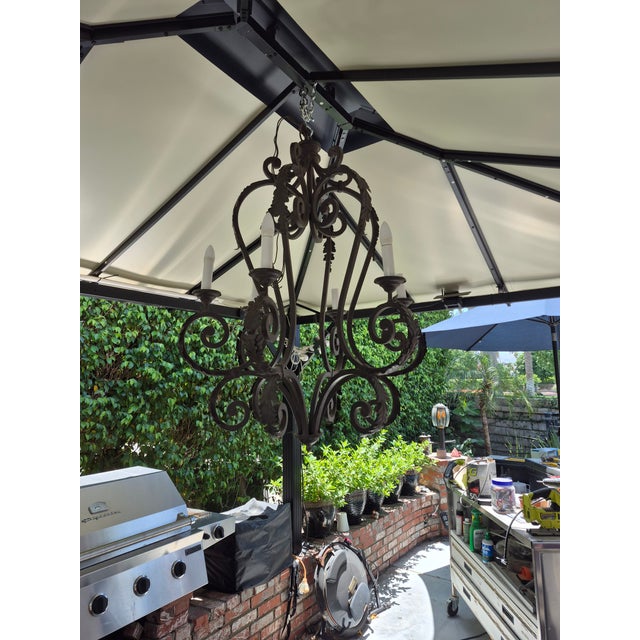 Spanish Revival 1970s Spanish Revival Wrought Iron Chandelier For Sale - Image 3 of 12
