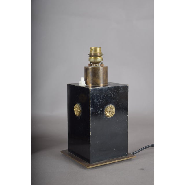 Black Black Lacquered Metal and Brass Table Lamps, 1940s, Set of 2 For Sale - Image 8 of 13