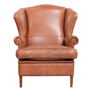 Wing Club Chair in Cowhide Leather For Sale