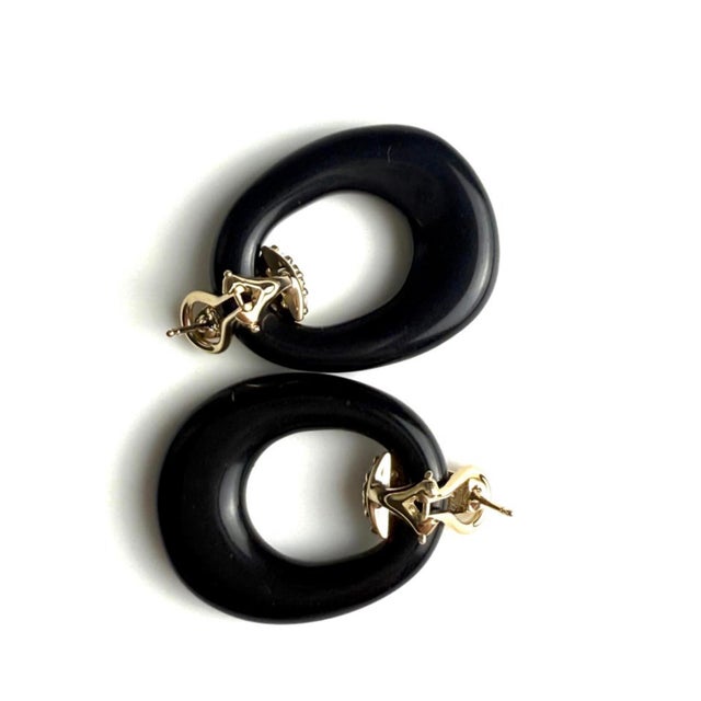 14k Yellow Gold Door Knocker Earrings, 0.58ct Diamond & Onyx, New, A Pair For Sale - Image 4 of 9