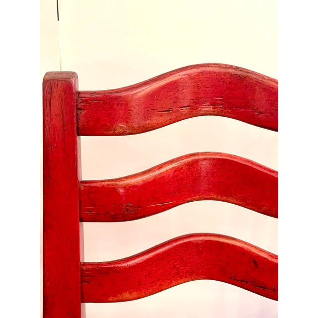 2000 - 2009 Set of 3 Wooden Counter Stools Painted Red For Sale - Image 5 of 5