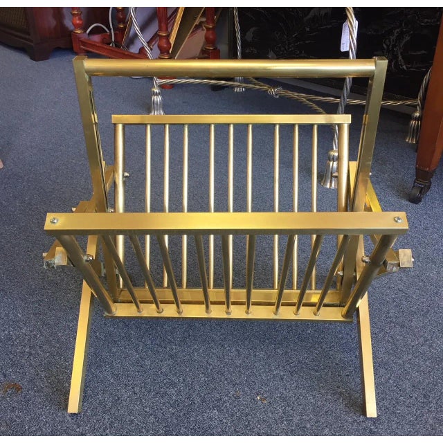 Brass Mid-Century Modern Brass Campaign Style Folding Magazine Stand For Sale - Image 8 of 9
