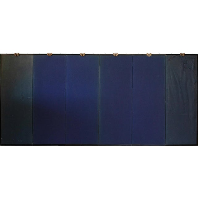 C. 1970s Chinese Six-Panel Gold Leaf Style Painted Screen "Blossoming Plum Tree" For Sale - Image 12 of 14