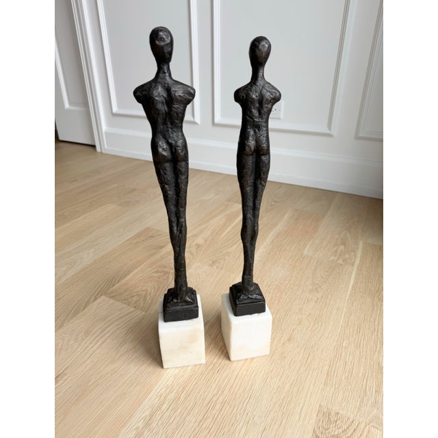 Metal Pair of Figural Bronze Statues in the Style of Giacometti For Sale - Image 7 of 8
