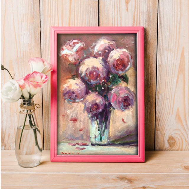 Contemporary Abstract Floral Peonies Bouquet Original Painting by Valeriya Serova For Sale - Image 4 of 9