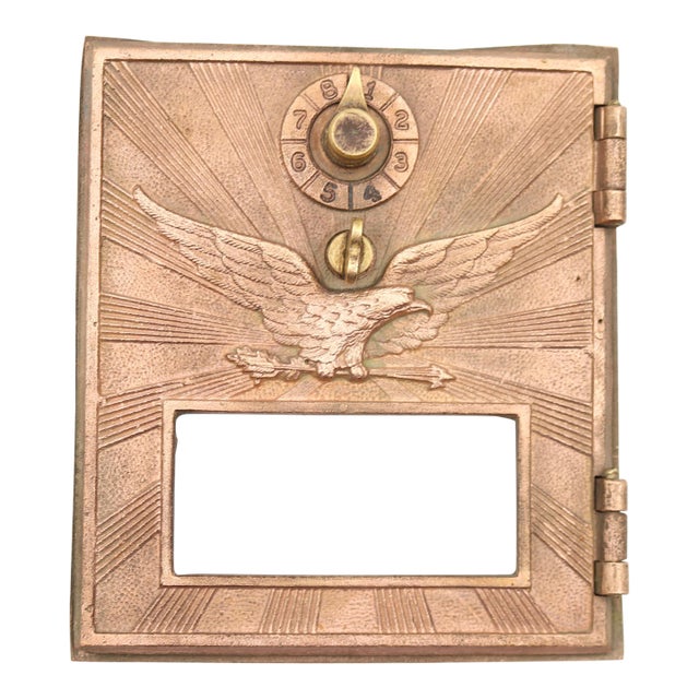 Vintage Polished Bronze u.s. Post Office Combination Box Door For Sale