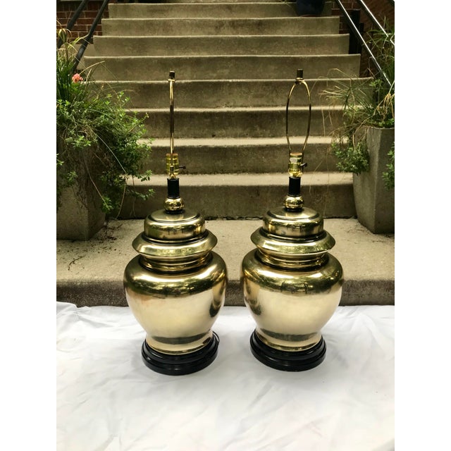 Large Brass Ginger Jar Lamps a Pair Chairish