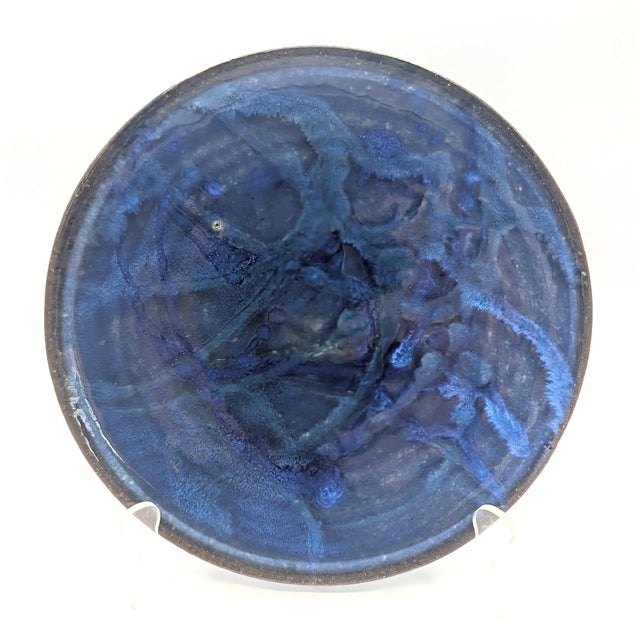 Mid-Century Modern Vintage Wheel Thrown Studio Pottery Glazed Stoneware Plates, a Pair For Sale - Image 3 of 12
