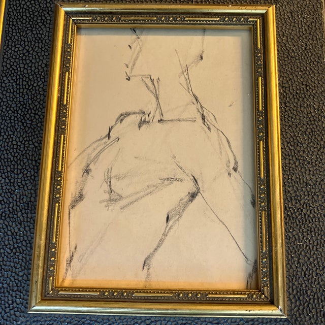 Original 5 x 7 abstract charcoal study drawing unsigned Overall size with vintage frame is 9 x 11