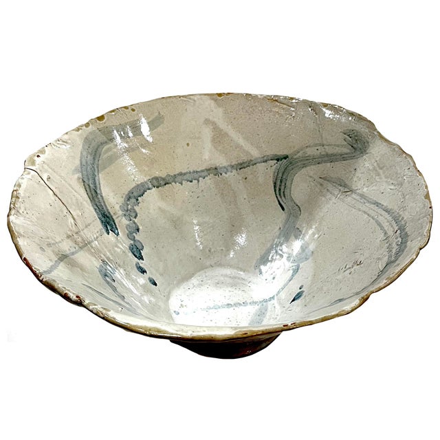Ceramic Monumental Brutalist Slab Studio Pottery Bowl With Abstract Decoration For Sale - Image 7 of 11