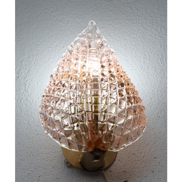 Glass 1950s Rare Wall Light Pink Jewel Murano Glass Leave by Barovier E Toso For Sale - Image 7 of 8