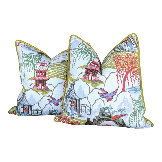 Chinoiserie Robert Allen Neo Toile Coral Print Toss Pillow Covers