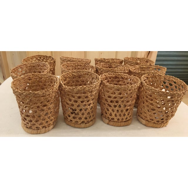 Saks 5th Ave. MidCentury Modern Rattan Drink Glass Holders Set of 12