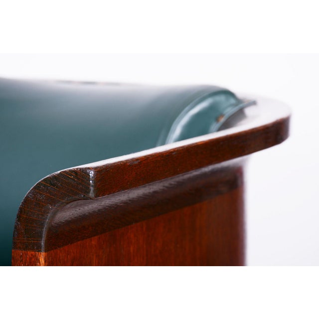 1920s Art Deco Oak Armchairs with Leather Upholstery, 1920s, Set of 4 For Sale - Image 5 of 9