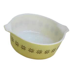 Mid Century Pyrex Town Country Yellow Casserole Dish Cross Stitch Star 4673b