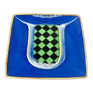 Versace Rosenthal Letter "U" Trinket Dish Holiday Alphabet 2019 in Blue & Gold For Sale