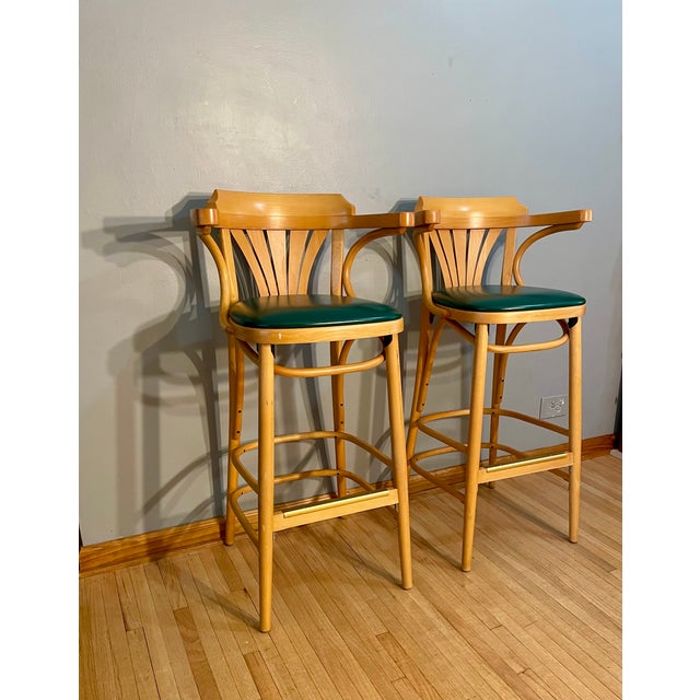 W 22" D 20" H 41" Seat Depth 16" Seat Height 30.5" Arm Height 39 A beautiful pair of vintage bentwood barstool height...