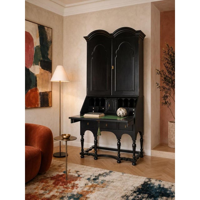 Wood 19th Century English Writing Desk in Black Lacquer For Sale - Image 7 of 9