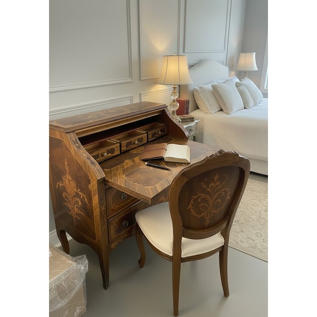 Italian Marquetry Bombe Secretaire Desk with Drop-Front, 1950s For Sale - Image 6 of 17