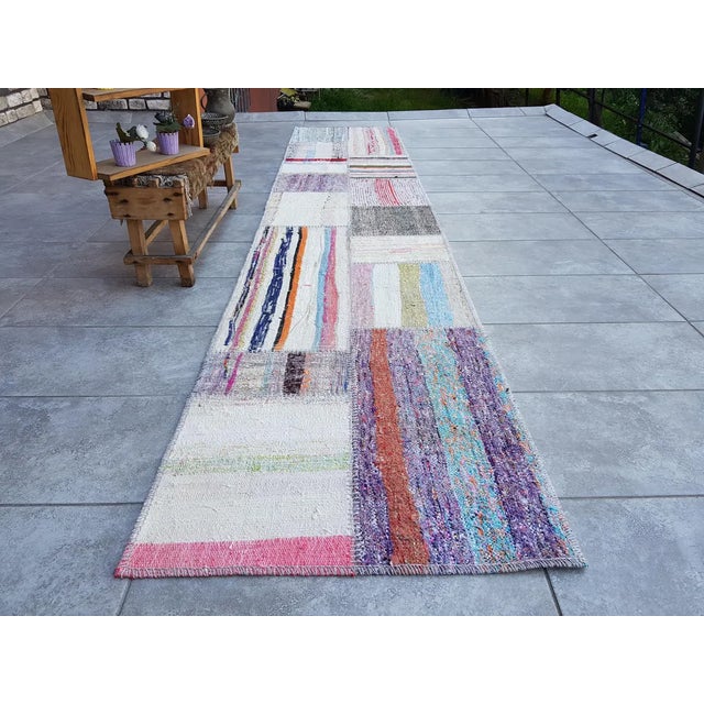 1950s Turkish White Purple Ethnic Rug For Sale - Image 9 of 10