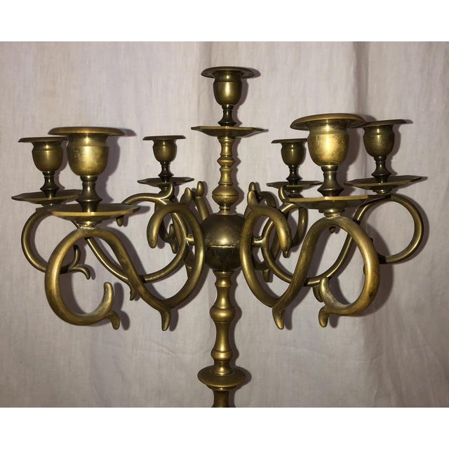 Large Antique Brass Candleholder For Sale - Image 4 of 16