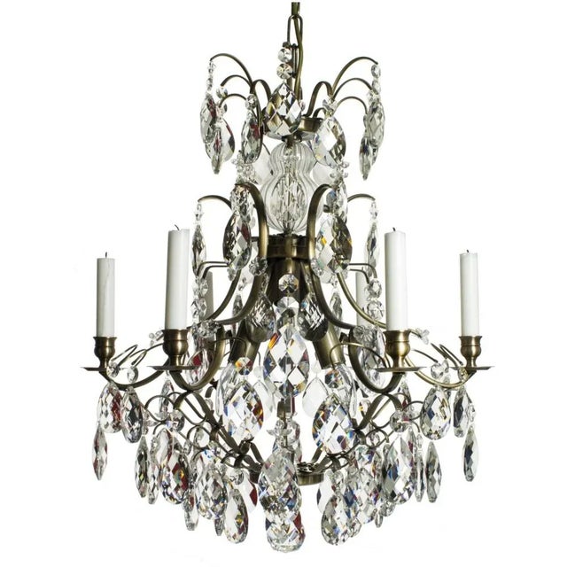 Classic Dark Brass 6 Arm Baroque Style Chandelier With Almond Crystals For Sale In Greensboro - Image 6 of 6