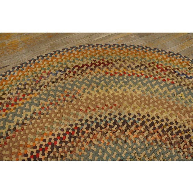 Textile 1930s Multicolor Abstract Folk Art Antique American Round Braided Rug 8' X 8' Cotton Carpet For Sale - Image 7 of 11