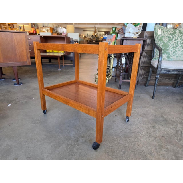 Mid-Century Modern Danish Teak Rolling Bar Cart / Tea Trolley For Sale - Image 9 of 16