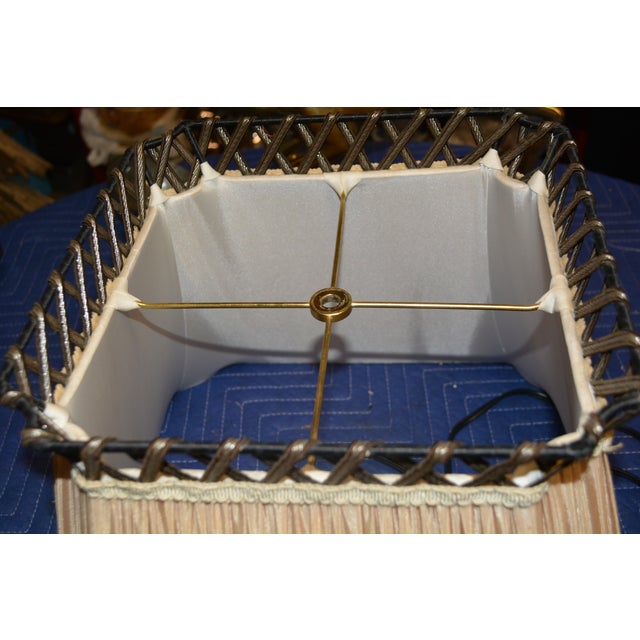 Vintage Interlude Home Pair Rustic Green Metal / Iron Tall Buffet Table Lamps W/ Pleated Shades For Sale - Image 12 of 18