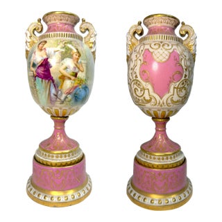 Rare Antique 19th Century Royal Vienna German Hand Painted Porcelain Urn Vase For Sale