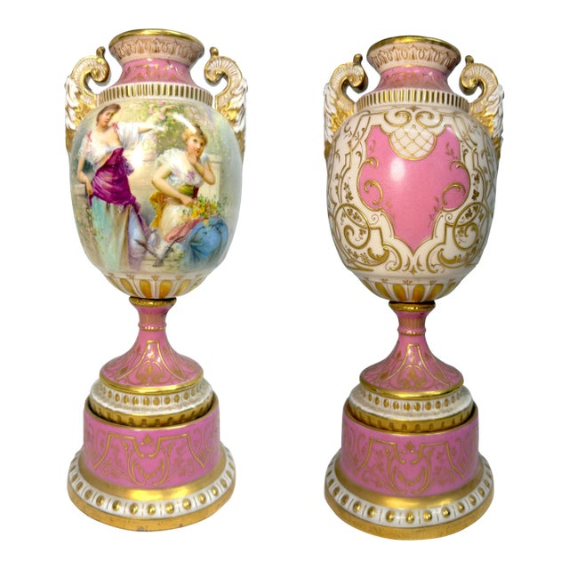 Rare Antique 19th Century Royal Vienna German Hand Painted Porcelain Urn Vase For Sale
