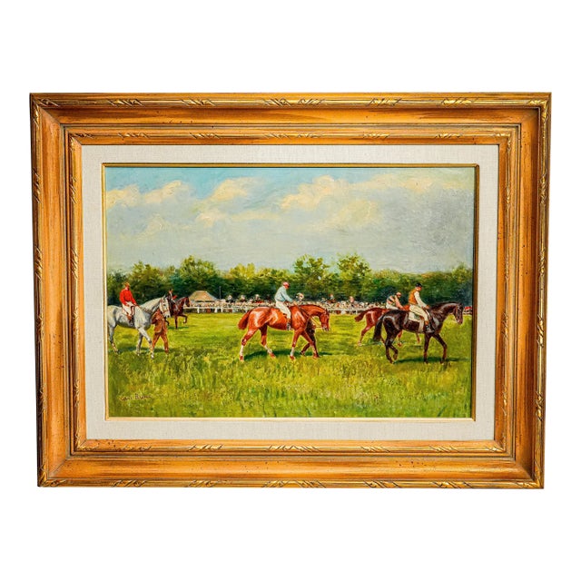 Captivating Colorful Antique French Horse Racing Oil Painting Equestrian Sporting Art For Sale