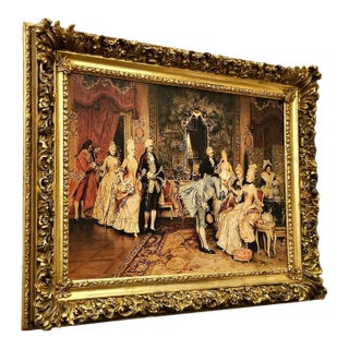 Victorian Parlor Wall Art Print on Cotton Fabric – Multicultural Gathering Scene, Gold Frame For Sale