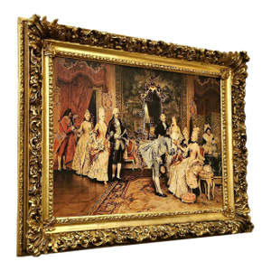 Victorian Parlor Wall Art Print on Cotton Fabric – Multicultural Gathering Scene, Gold Frame
