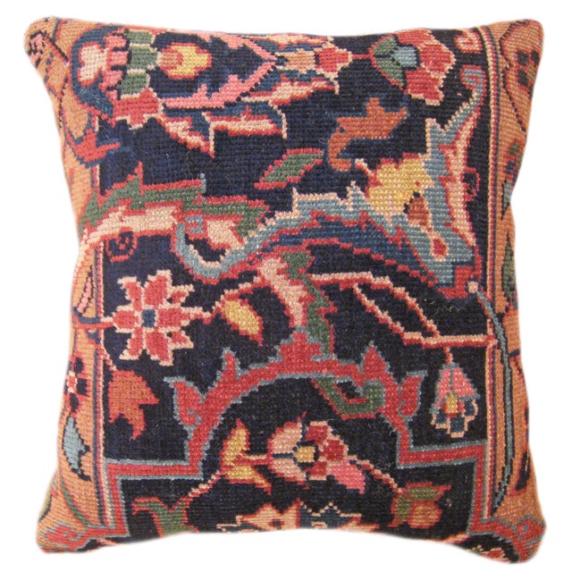 Decorative Antique Indian Agra Rug Pillows with Floral Elements - A Pair For Sale In New York - Image 6 of 8