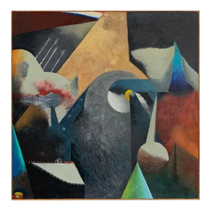 1995 "Zone Two" Renowned Sf Illustrator Abstract Oil Painting on Canvas