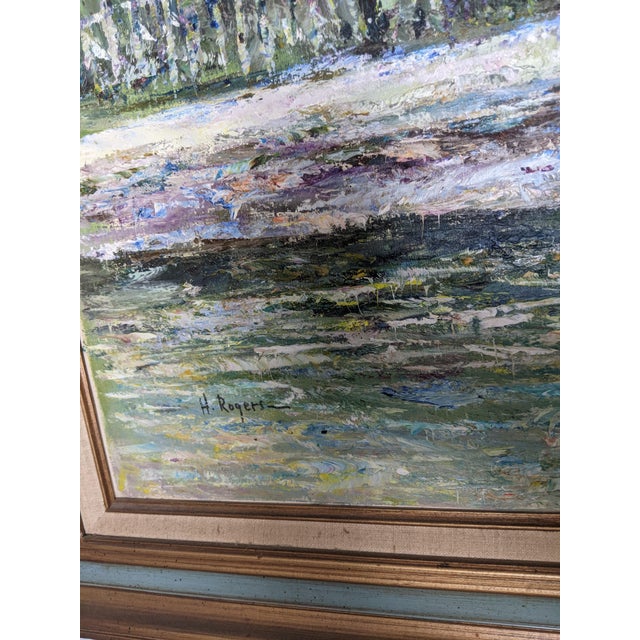 Monet Late 20th Century Large H. Rogers Impressionist Winter Landscape Oil Painting Framed 43x31 in Style of Claude Monet For Sale - Image 4 of 14