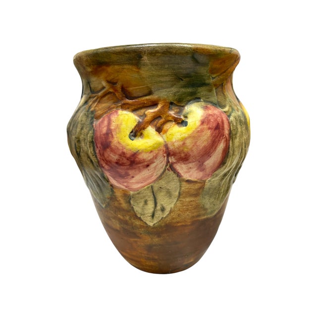 Arts & Crafts Pair of Weller Art Pottery Baldin Pattern Apple Vases – Hand Painted – Early 20th Century For Sale - Image 3 of 12